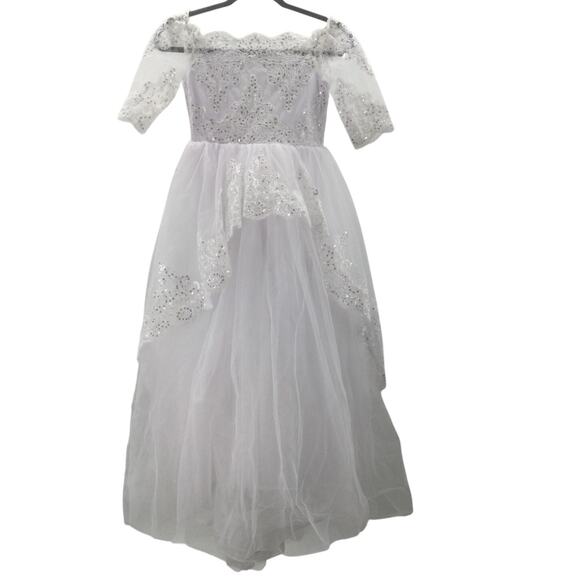FLOWER GIRL PARTY DRESS SZ 10-11 Y white sequin lace pageant communion NEW B150 - Picture 1 of 7